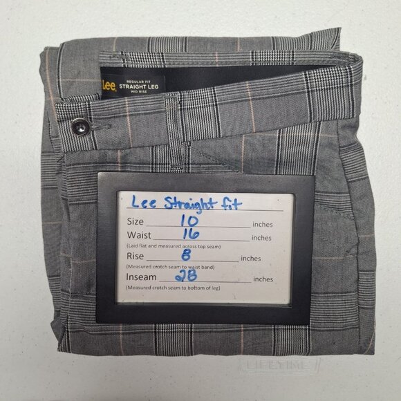Lee Womens Straight Leg Pants Mid Rise Flex Motion Business Womens 10 Gray Plaid - Picture 6 of 8